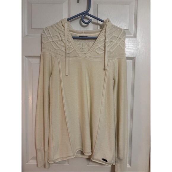 Eddie Bauer Womens Cream Sweater Cable Knit Hooded Rolled Hemline, Size S - Picture 1 of 16